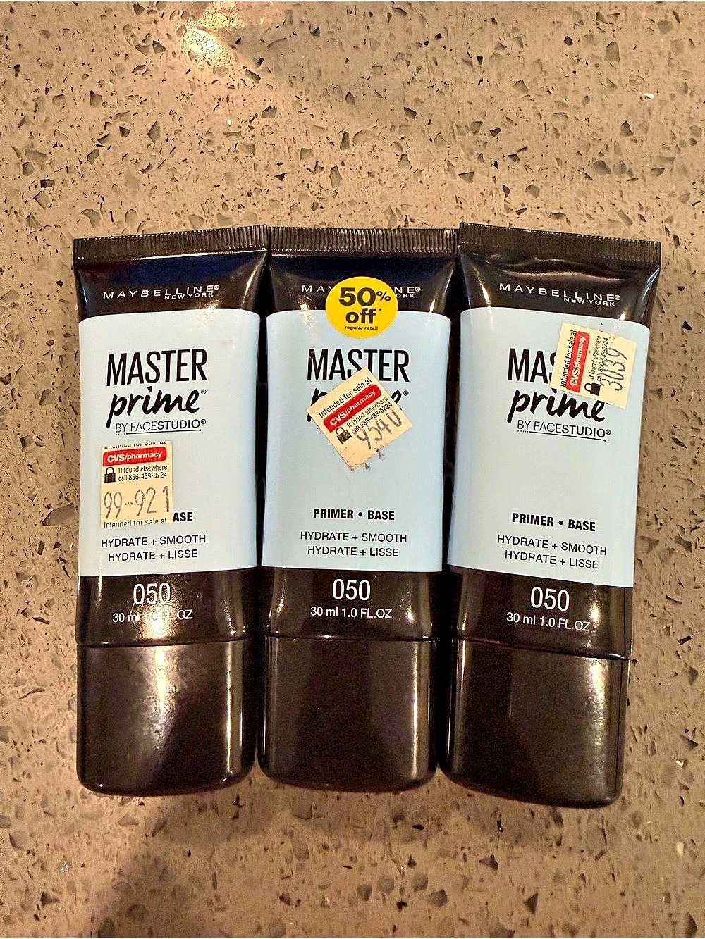 Maybelline Master Prime Hydrate + Smooth Hydrate + Smooth Primer 3-Pack 050 NWT